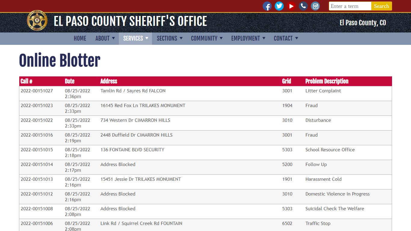 Online Blotter | El Paso County Sheriff