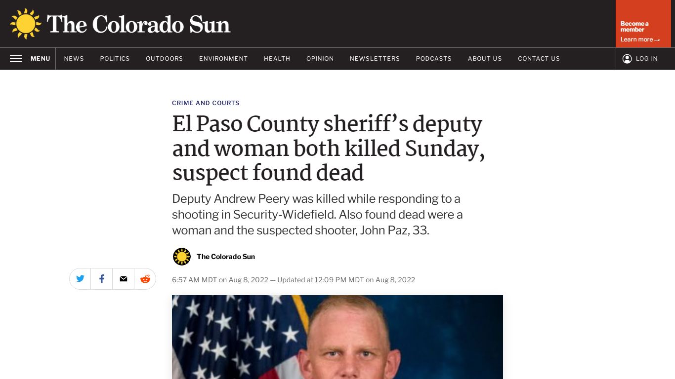 El Paso County sheriff's deputy killed while responding to shooting