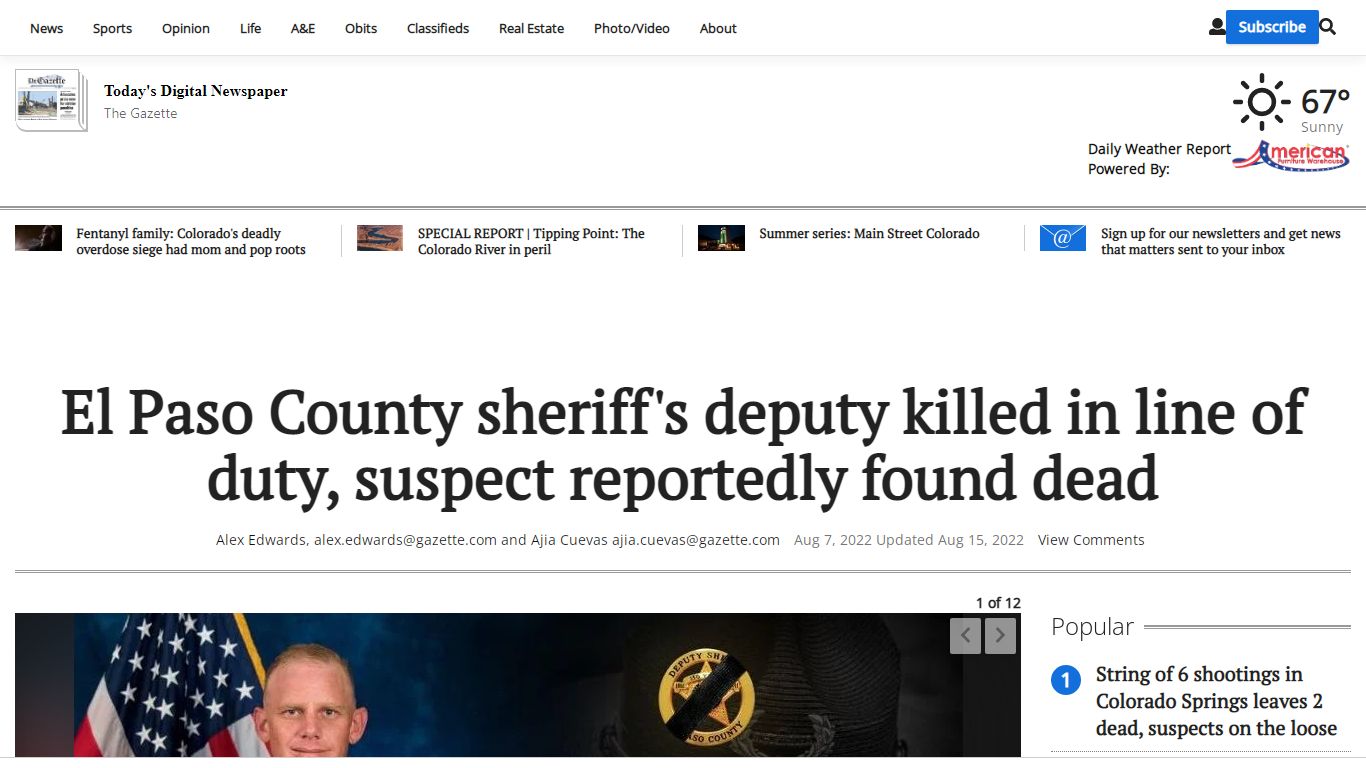 El Paso County sheriff's deputy killed in line of duty, suspect ...